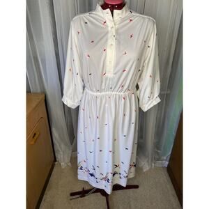 Shirt dress 1970s nautical birds sail boat white red blue